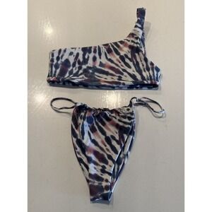 Skatie Swim One Shoulder Bikini Top String Bottom Tie Dye Boho Bohemian Sexy